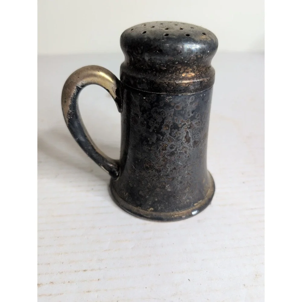 Vintage Nickel Silver Salt Pepper Cinnamon Shaker With Handle Quadruple Plate 5